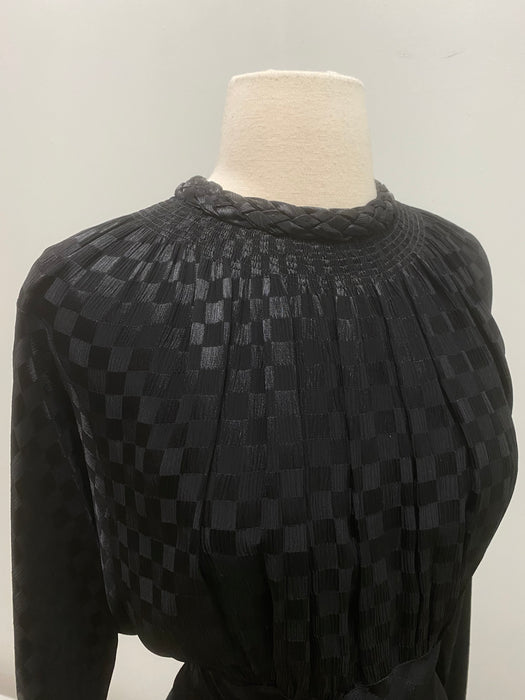 Dramatic 1930's OLD HOLLYWOOD Black Checkered Crepe Bias Cut Evening Gown / ML