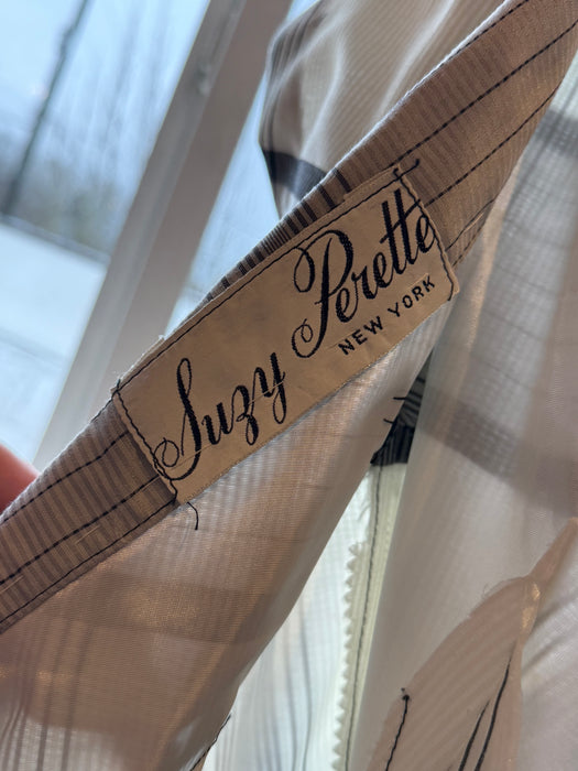 Iconic 1950's Suzy Perette "New Look" Era Plaid Party Dress With Velvet Trim / M