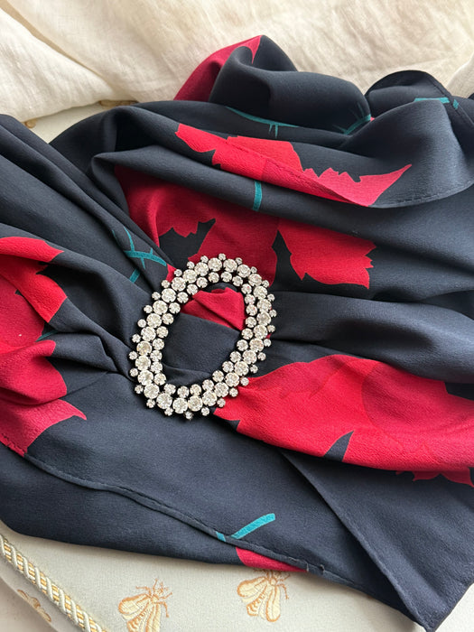 Divine Early 1940's Black Silk Rose Print Evening Gown With Matching Shawl / M