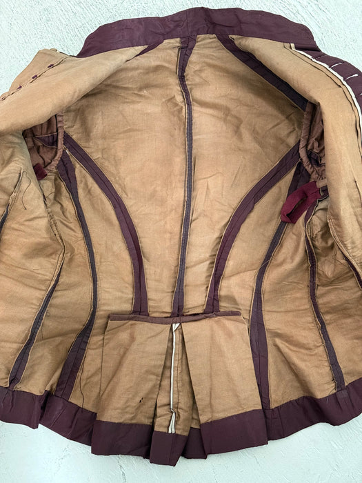 Antique 1880s Bustle Era Two-Piece in Aubergine Silk Taffeta with Celestial Buttons / XS