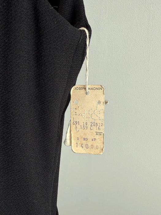 Iconic 1960's Teal Traina Black Wool Dress with Rhinestone Accents – New with Joseph Magnin Tags / ML