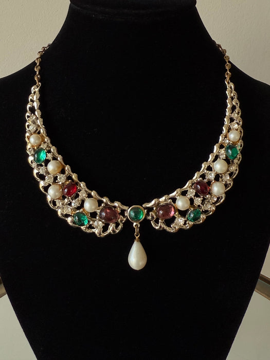 The Prettiest 1950's Rhinestone & Cabochon Necklace