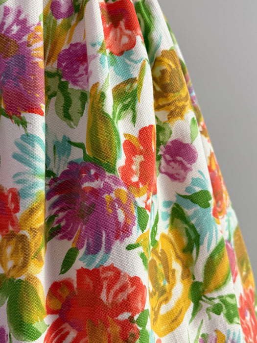 Classic Early 1960's Summer Garden Print Dress In Cotton Pique / SM