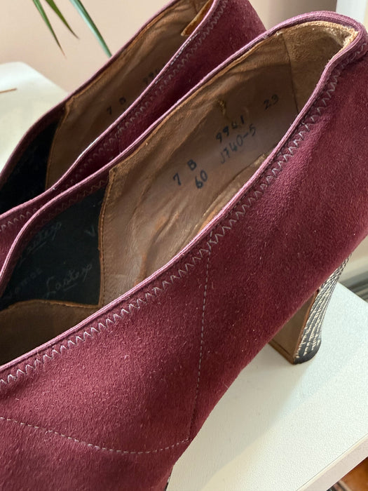 Killer 1940's Malaga Suede & Lizard Peep Toe Pumps By Krupp's / 7B