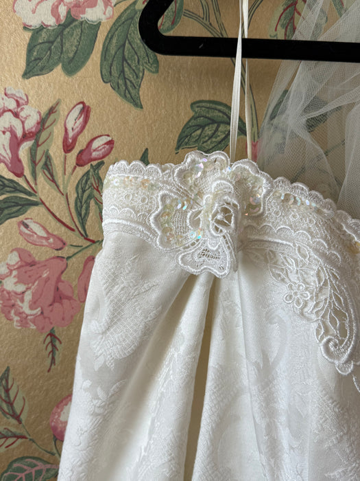 Dreamy 1980's Jessica McClintock OTS Ivory Brocade Wedding Gown / Medium