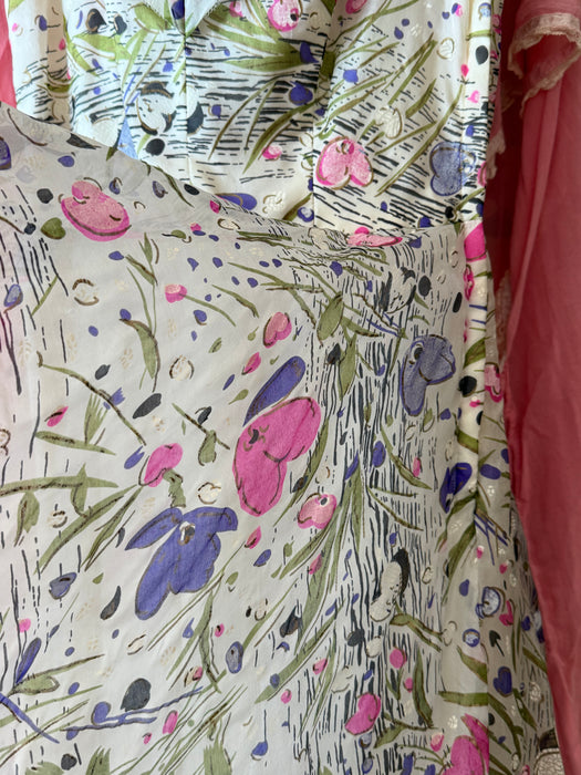Ethereal 1950's Paper Silk Summer Floral Print Party Dress / Small
