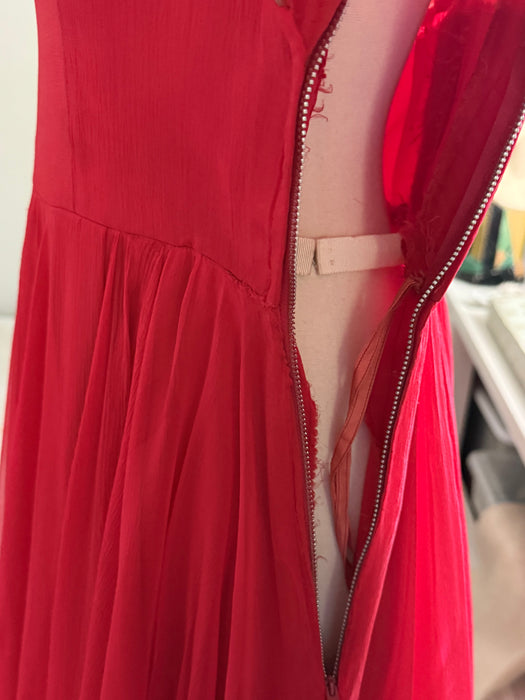 1950s “Sophie Original” Silk Chiffon Raspberry Cocktail Dress by Sophie Gimbel for Saks Fifth Avenue / M