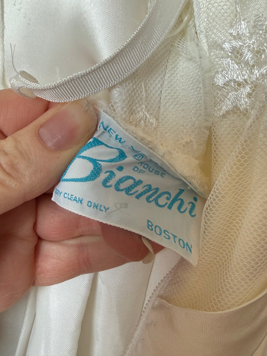 Enchanting 1970's Embroidered Net Wedding Gown By Bianchi / S