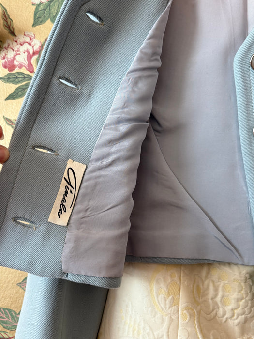 Iconic 1960's Powder Blue Wool Dress & Matching Jacket Set By Ginala / S