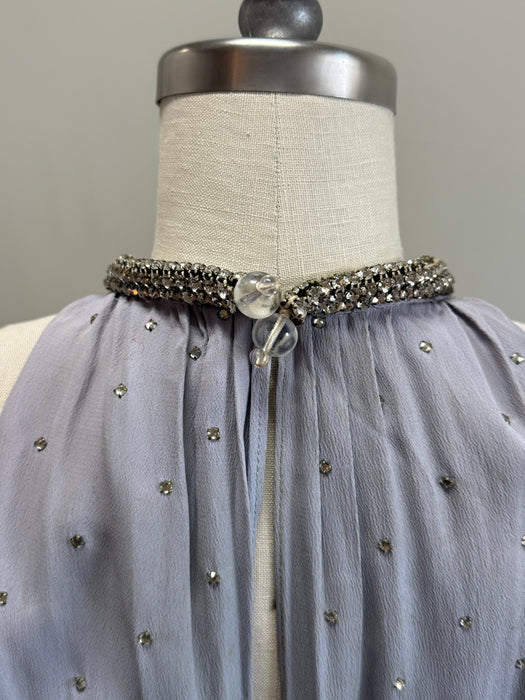 Exquisite 1930's Wallis Blue Rhinestone Studded Bias Cut Halter Gown / XS