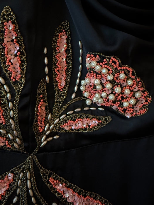 Glamourous 1950's Emma Domb Black Satin Cocktail Dress / SM