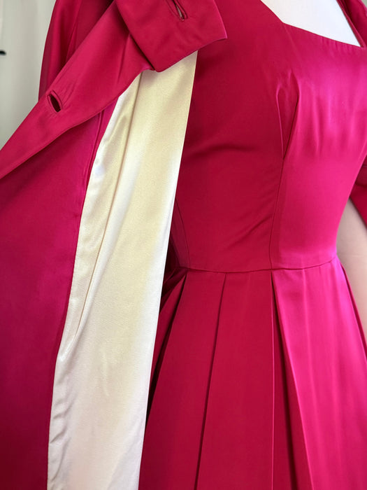 Fabulous Late 1950's Camellia Pink Cocktail Dress & Matching Swing Coat / XS