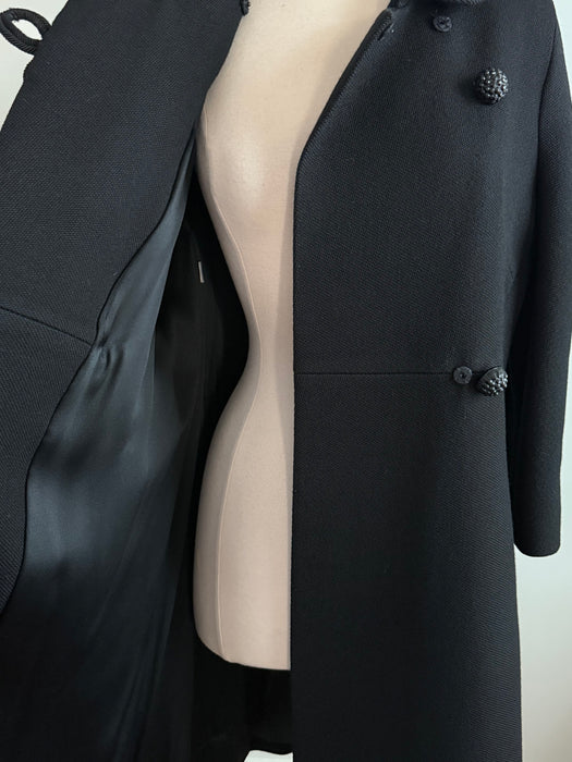 Iconic 1960's Hovland Swanson Black Wool Coat With Soutache  / M