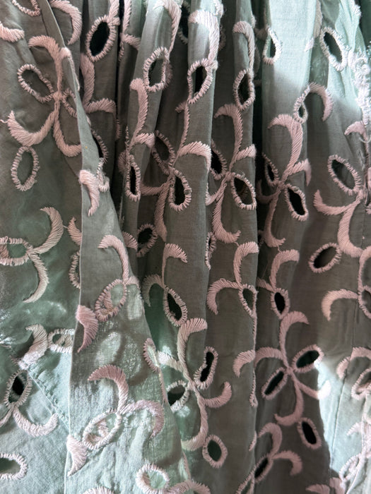 Beautiful Late 1950's Spearmint Green Cotton Eyelet Dress / XS