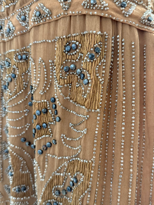 Rare Autumnal 1920's Beaded Silk Flapper Dress / SM