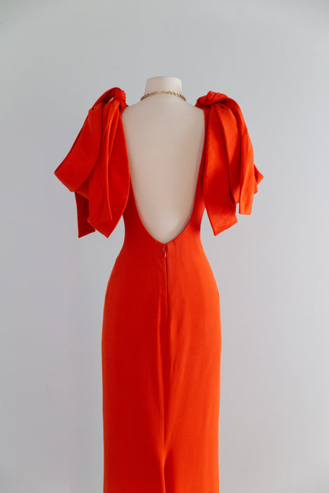 Stunning 1980’s Vermillion Silk Crepe Couture Evening Gown By Jacqueline de Ribes / S