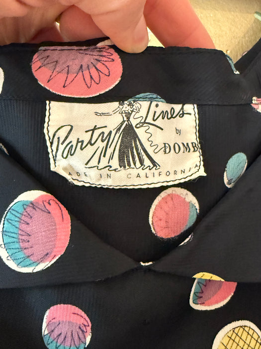 Marvelous 1940's Tiny Bubble Print Dress By Party Lines Emma Domb / Small