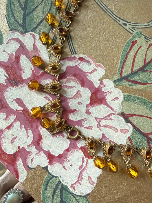 Gorgeous Art Deco Period Czech Necklace With Citrine Colored Stones