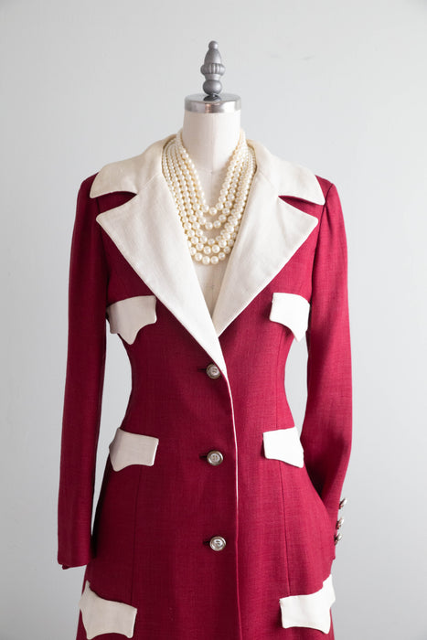 FAB 1960's Mamselle By Betty Carol Coat In Cranberry Linen / SM