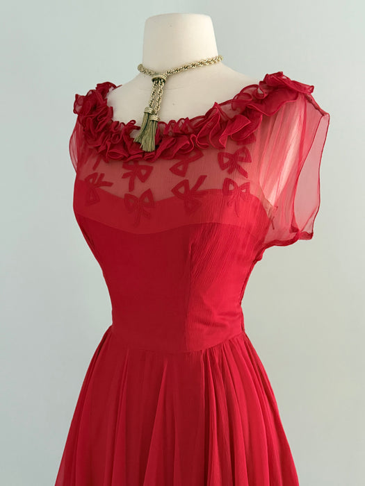 1950s “Sophie Original” Silk Chiffon Raspberry Cocktail Dress by Sophie Gimbel for Saks Fifth Avenue / M