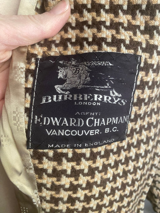 Rare 1950's Ladies Burberrys Wool Houndstooth Trench Coat / Medium