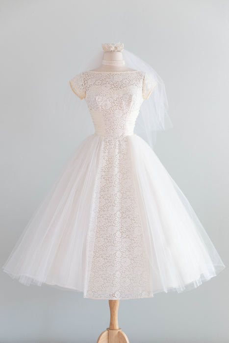 Quintessential 1950’s Vanilla Cupcake Tea Length Wedding Dress By Lorie Deb / Petite XS