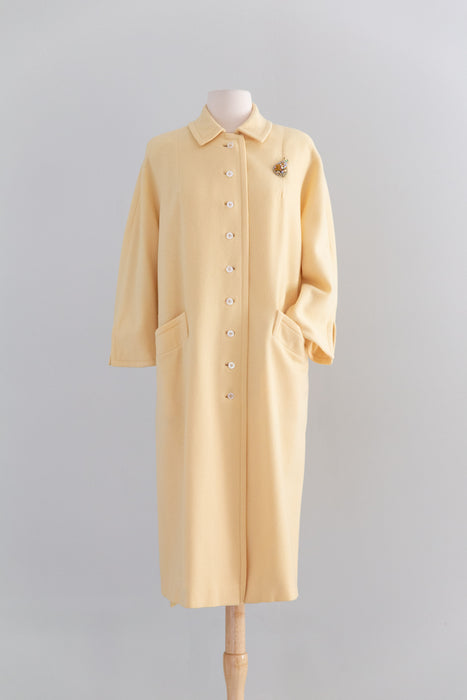 Elegant & Chic Early 1960's Butter Yellow Wool Overcoat / M