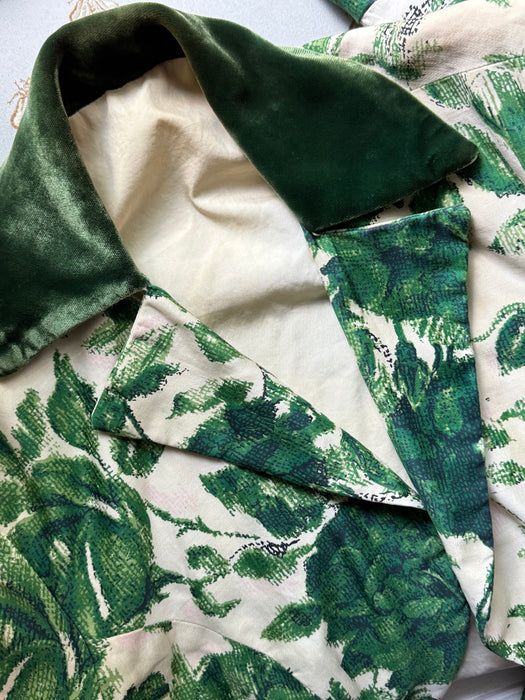 Gorgeous 1950's Emerald Rose Print Party Dress By Estevez / Small