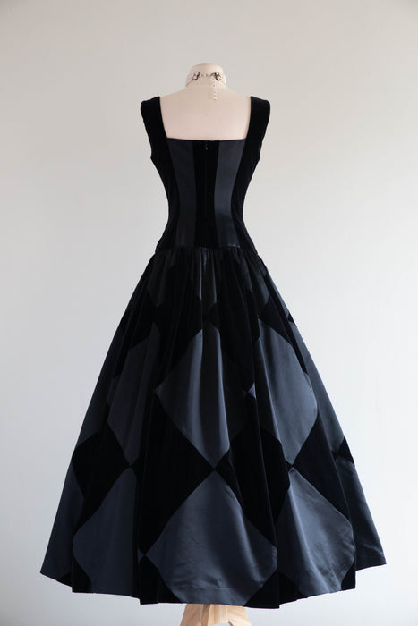 Stunning 1980s Escada Couture Black Harlequin Evening Gown / SM