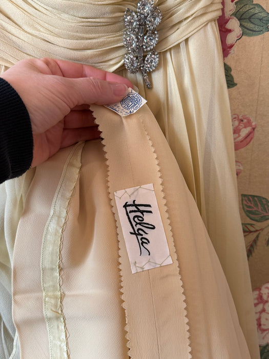 Beautiful Late 1950's Silk Chiffon Party Dress By Helga in Butter Yellow / XS