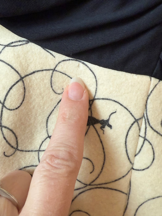 Iconic 1950's Claudia Young Cocktail Dress With Novelty Print Felt Skirt & Draped Bodice / Small