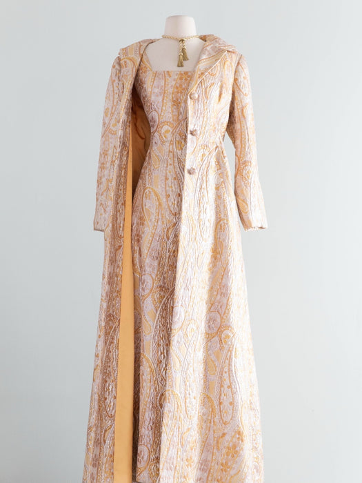 Spectacular 1960’s Arnold Scaasi Gold Brocade Evening Gown and Maxi Coat / M
