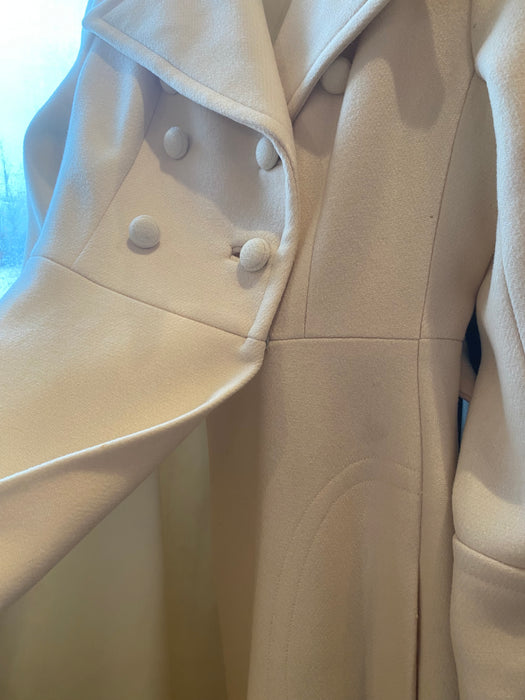 Fabulous 1970's Ivory Wool Trench Style Maxi Coat / Small