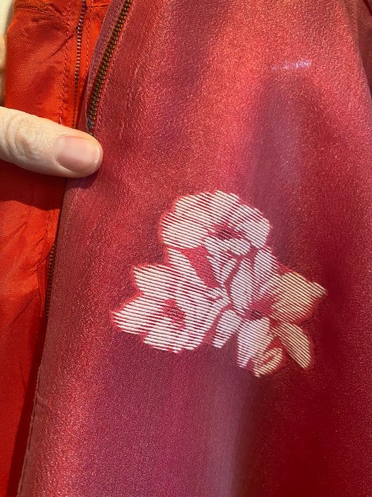 Stunning 1950's Camellia Red Silk Cocktail Dress / Small