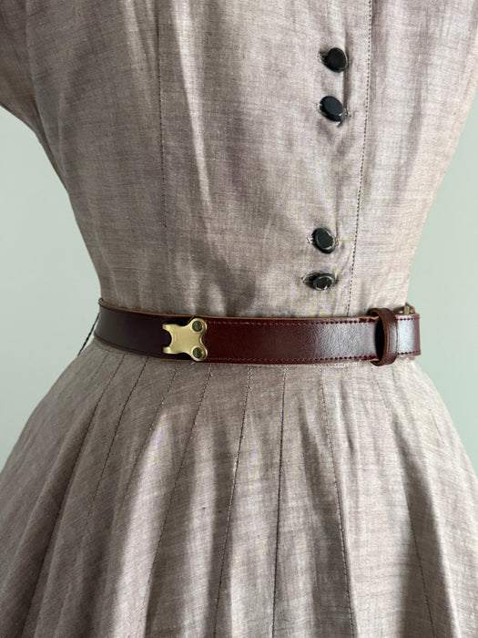 Classic 1950's Rosewood Cotton Day Dress From Lipman Wolfe / M