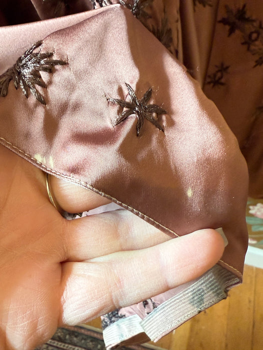 Stunning 1950's Rosewood Embroidered Satin Strapless Evening Dress / Small