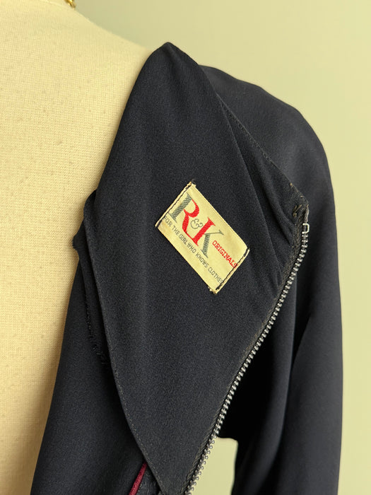 Iconic Marilyn Style 1950's Navy Blue & Polka Dot Wiggle Dress / SM