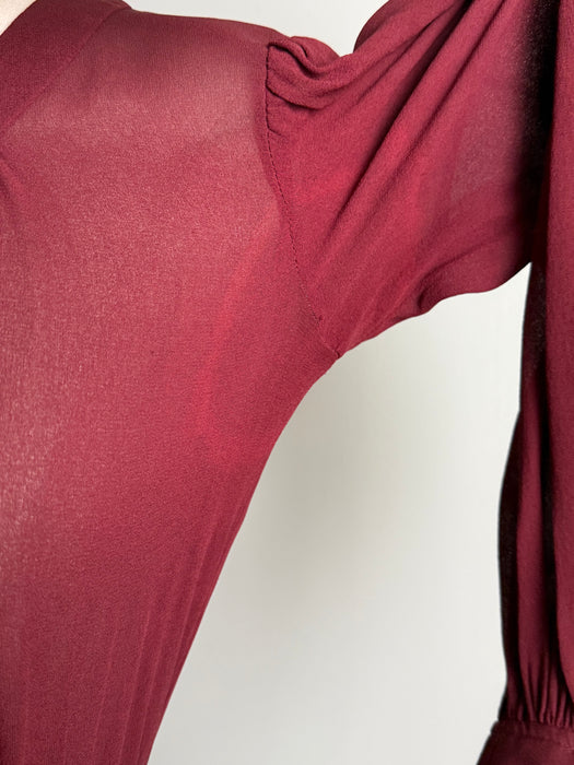 Vintage 1970's Saint Laurent Rive Gauche Burgundy Silk Crepe Dress as is / S