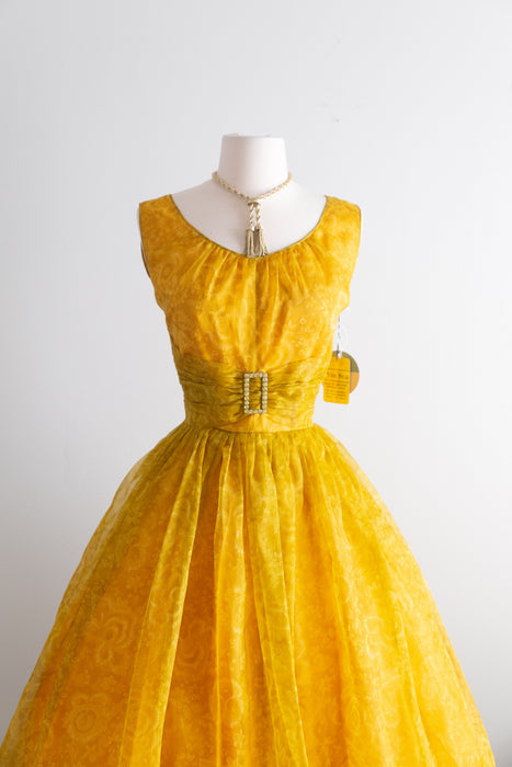 Stunning 1950’s New Old Stock Sunflower Silk Party Dress / M