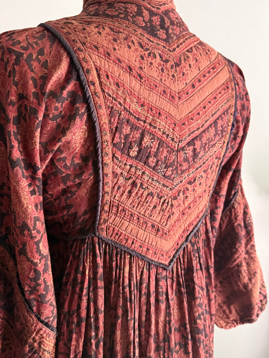 Fabulous 1970s Indian Block Print Cotton Gauze Dress / Small