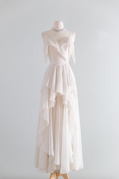 Haunting Late 1940's Ivory Chiffon Evening Gown / XS- S