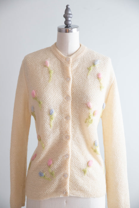 Vintage 1960's Ivory Mohair Tulip Cardigan by Majestic / ML