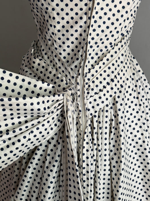 Glamorous & Iconic 1950's Strapless Polka Dot Party Dress By Fred Perlberg / XS