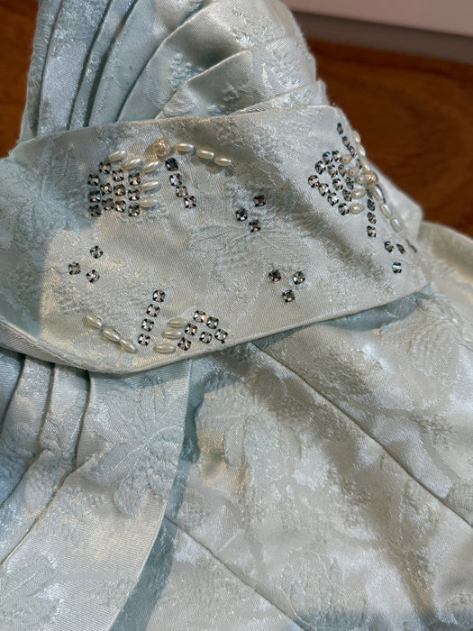 Exquisite 1950's Mirror Blue Brocade Formal Evening Gown By Robert Martin New York / S