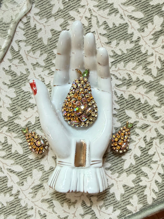 Vintage 1950’s Rhinestone Pear 🍐 Brooch & Earrings Set