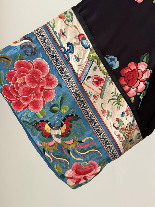 Exquisite Antique Chinese Silk Robe With Peonies Circa 1920 / OS