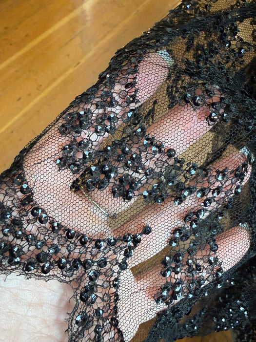 Elegant 1920's Chanel Inspired Black Lace Flapper Dress With Sequins / SM