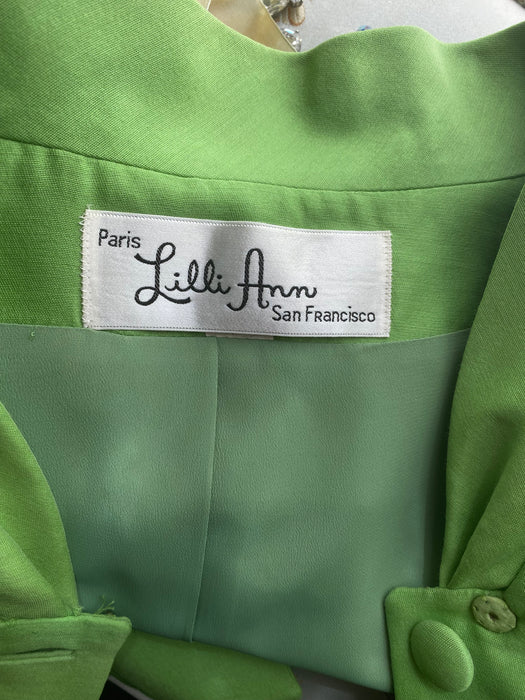 Elegant 1960's Lilli Ann Suit in Parrot Green Shantung Silk / Medium