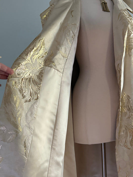 Spectacular 1950's Mr. Blackwell Custom Gold Brocade Evening Coat With Mink Cuffs. / SM