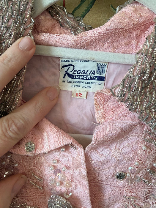 Fabulous 1960's Peony Pink Beaded Shift Dress / S